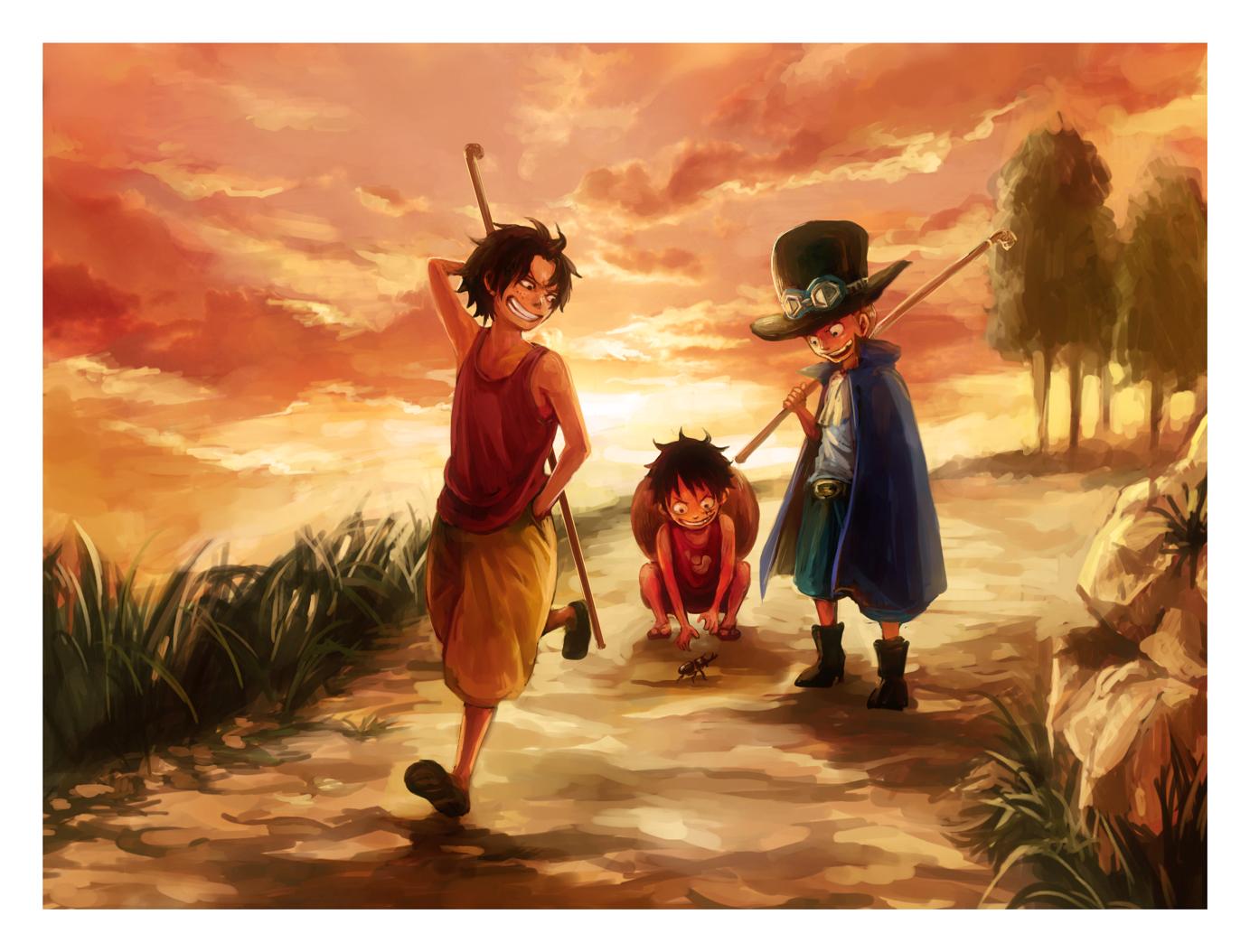 1383x1054 monkey d. luffy, portgas d. ace, and sabo (one piece) drawn