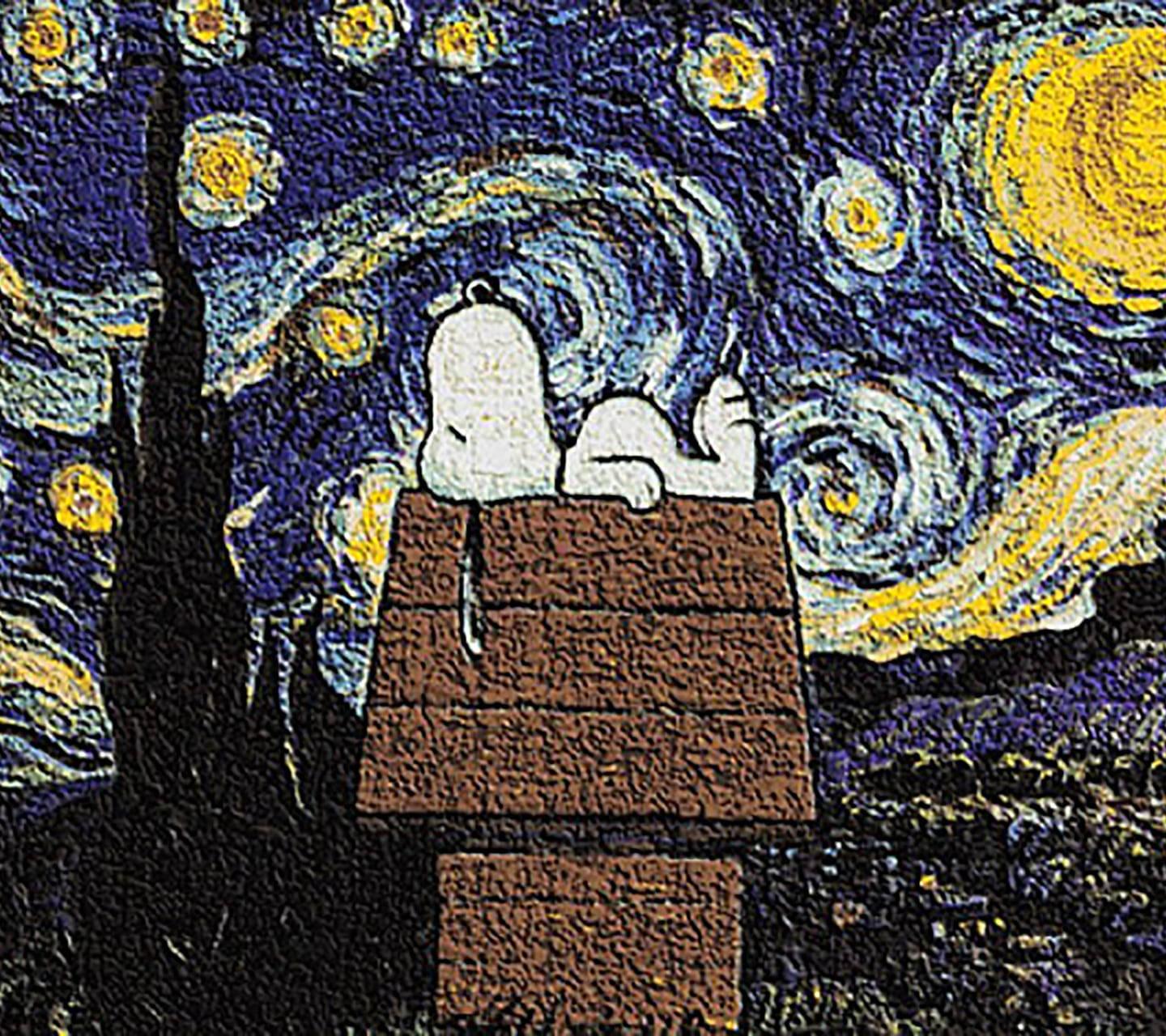 1440x1280 Download Quirky Snoopy Van Gogh Starry Night Wallpaper
