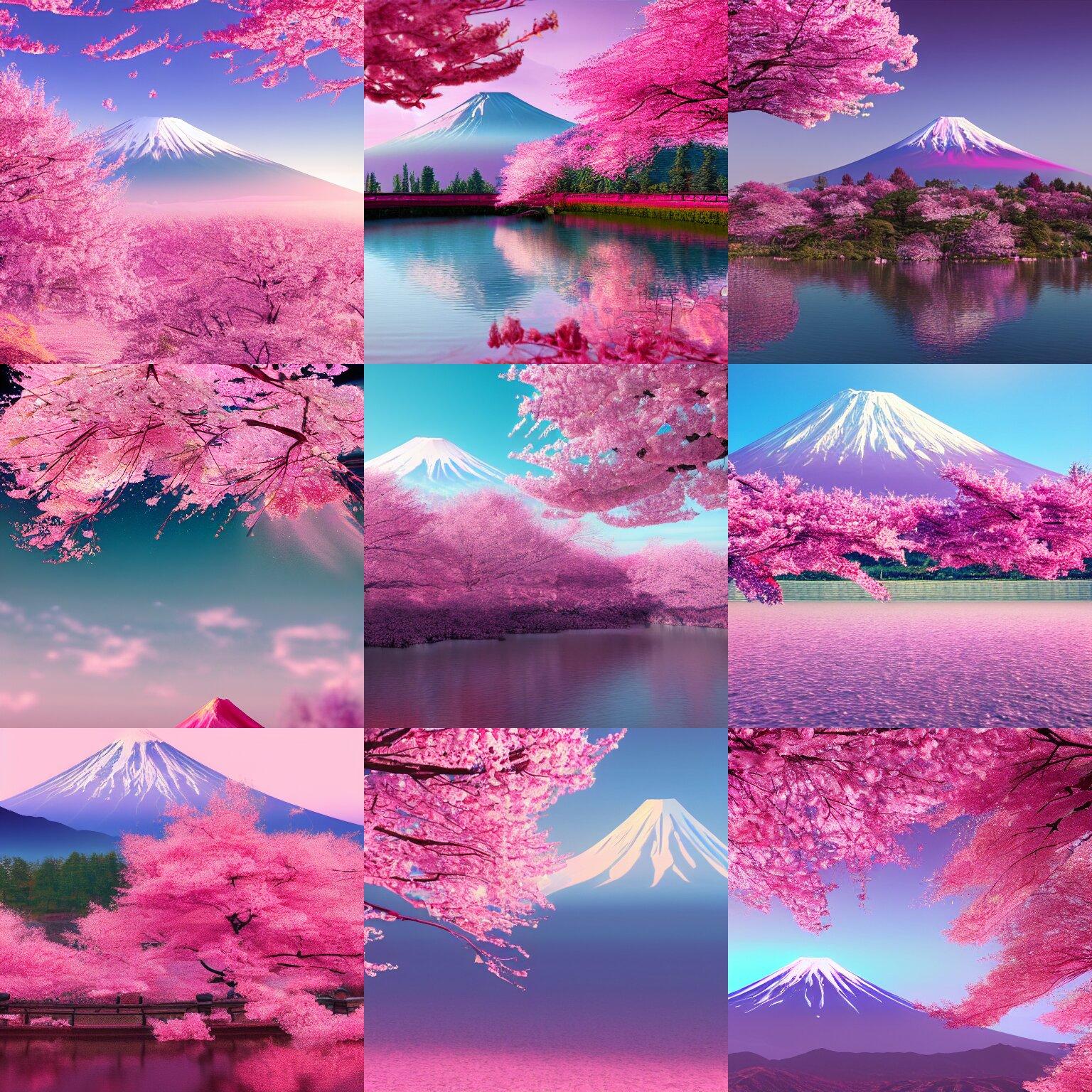 1536x1536 Lexica color mount fuji, abstract wallpaper, hyper realistic, octane render, cherry blossoms, unreal, 8 k, 4 k, bright colors