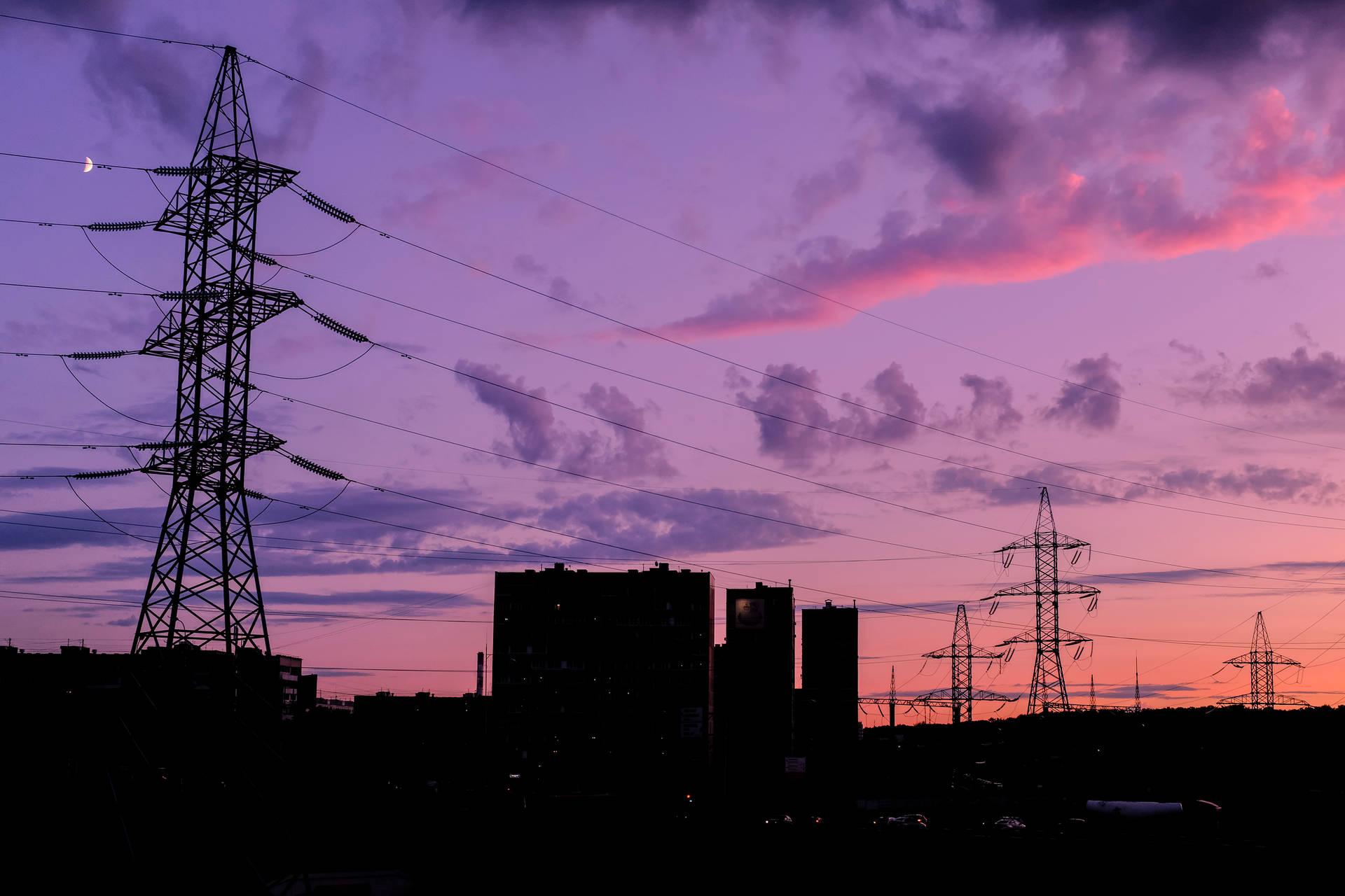 1920x1280 Download Electric Tower Under Purple Aesthetic Sky Wallpaper