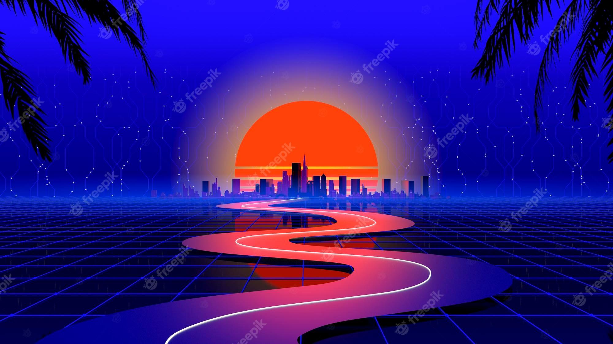 2000x1125 Vaporwave City Image