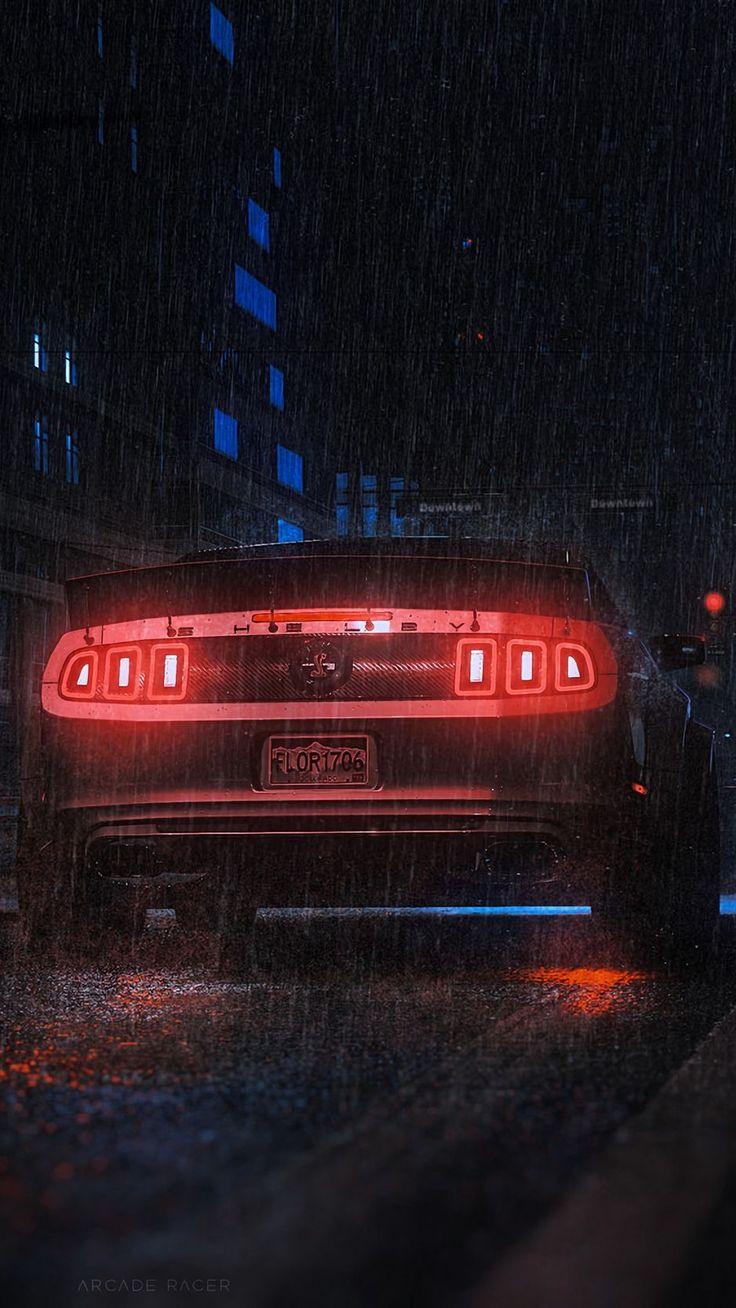 736x1308 Sports car, car, rear view, neon, rain wallpaper