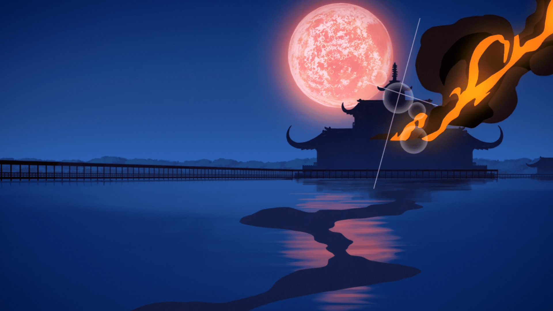 1920x1080 night, Moon, fire, Shinsekai Yori Gallery HD Wallpaper