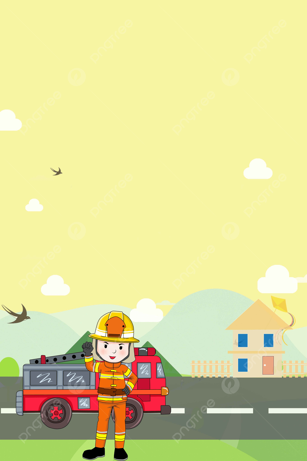 1200x1799 Cartoon Hand Drawn Fire Safety Fire Truck Poster Background Illustration Wallpaper Image For Free Download
