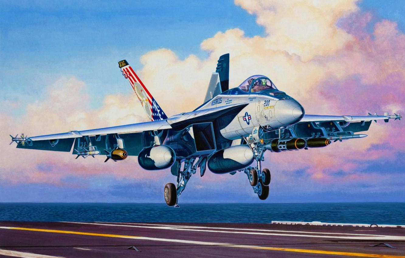 1332x850 Wallpaper War, Art, Painting, Jet, F A 18E Super Hornet Image For Desktop, Section авиация