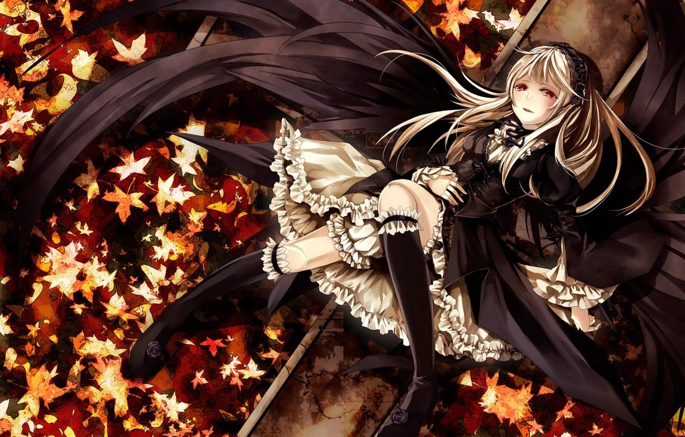 1332x850 Wallpaper girl, Anime, Art, leaves, roses, Suigintou, Rozen Maiden image for desktop, section прочее