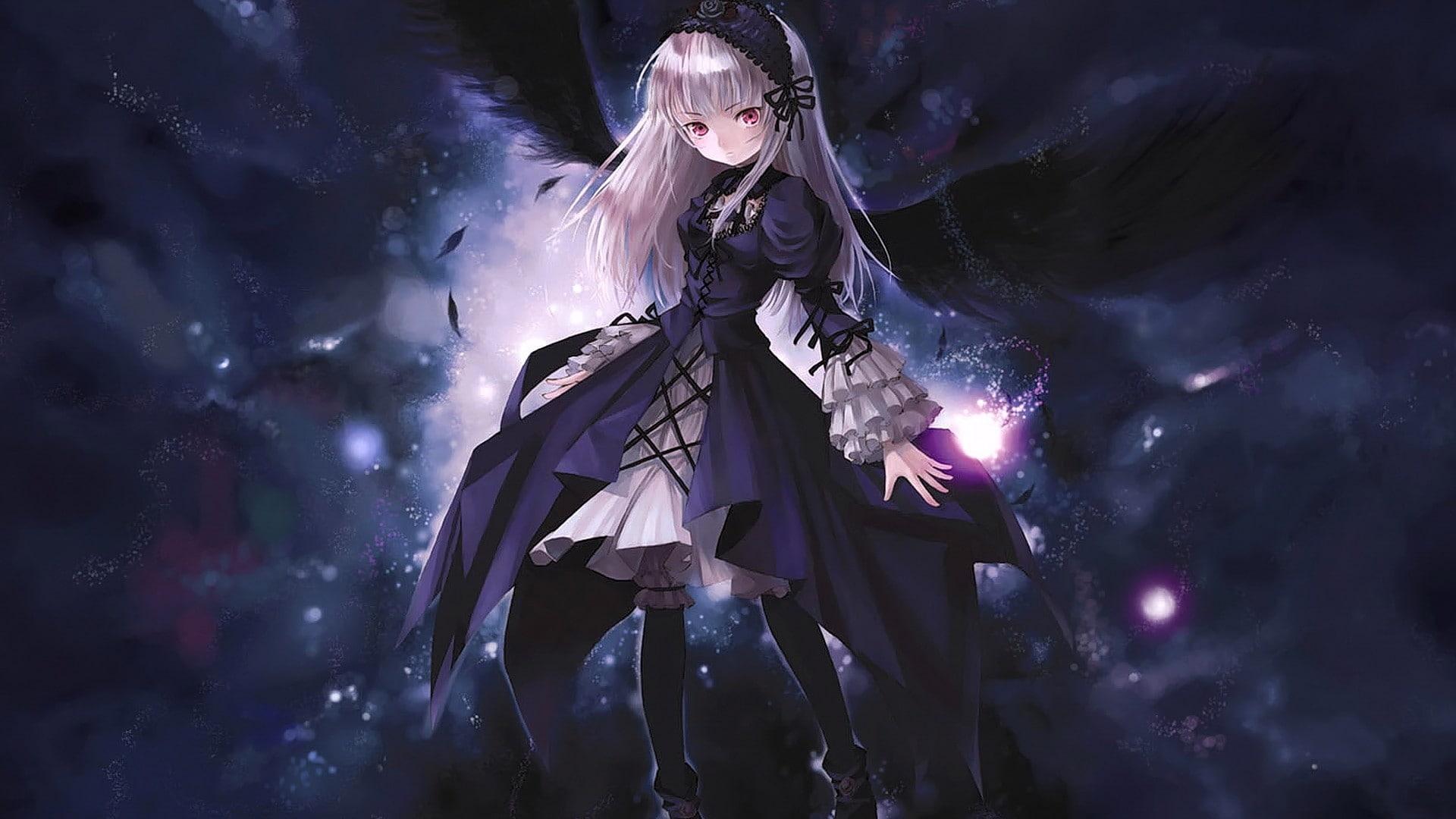 1920x1080 Wallpaper / front view, nature, clothing, long hair, eyes, night, one person, costume, Suigetsu, blonde, Suigintou, wings, mystery, anime, looking at camera, anime girls free download