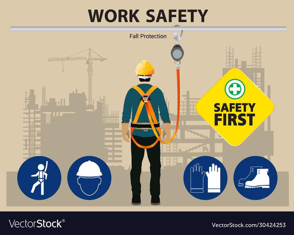 1000x798 Fall protection construction worker safety first vector image on VectorStock. Worker safety, Health and safety poster, Vector design