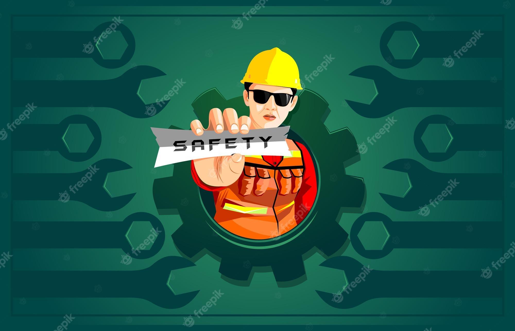 2000x1286 Premium Vector. Safety officer wallpaper giving instructions to work safely