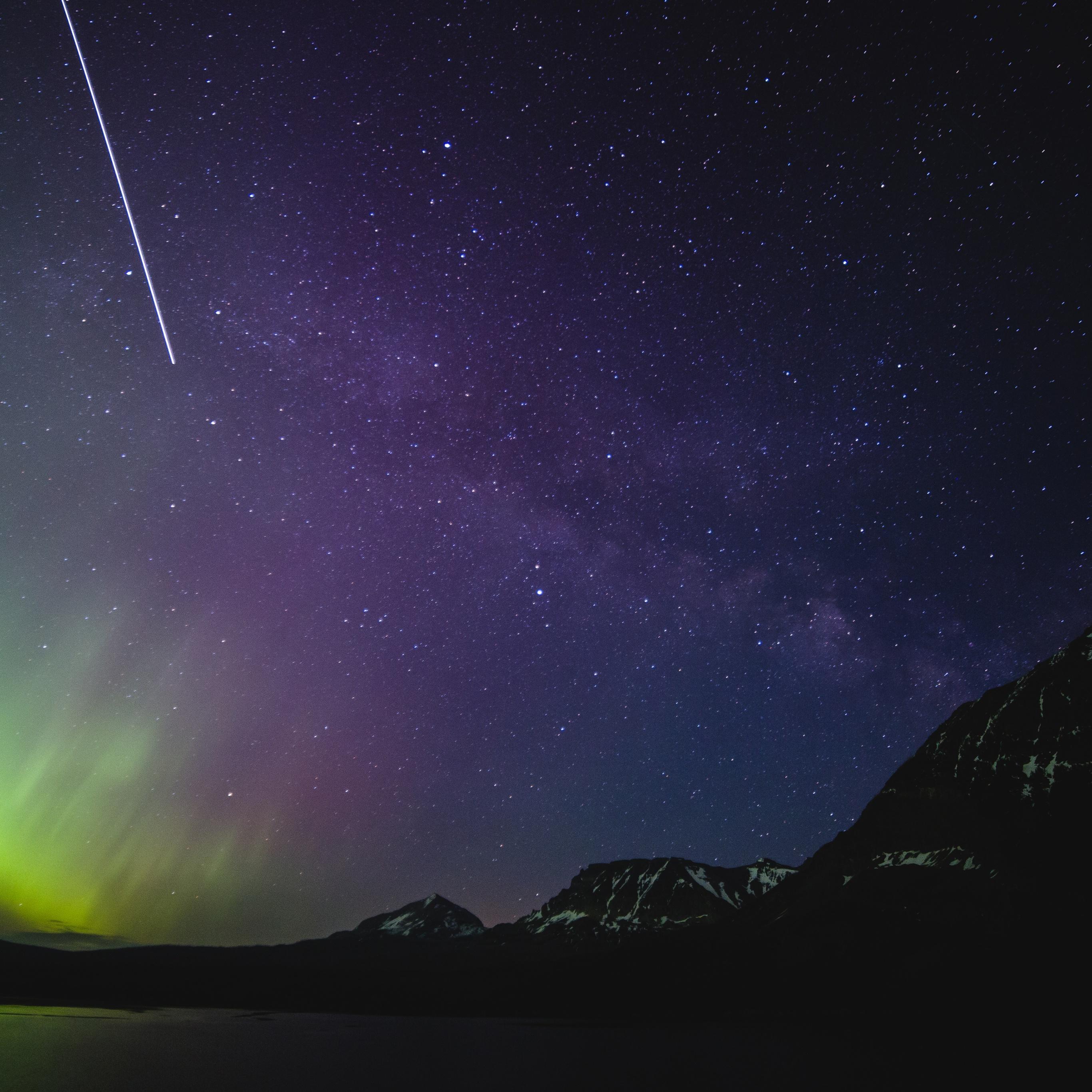 2732x2732 Aurora Borealis Wallpaper 4K, Milky Way, Purple sky, Nature