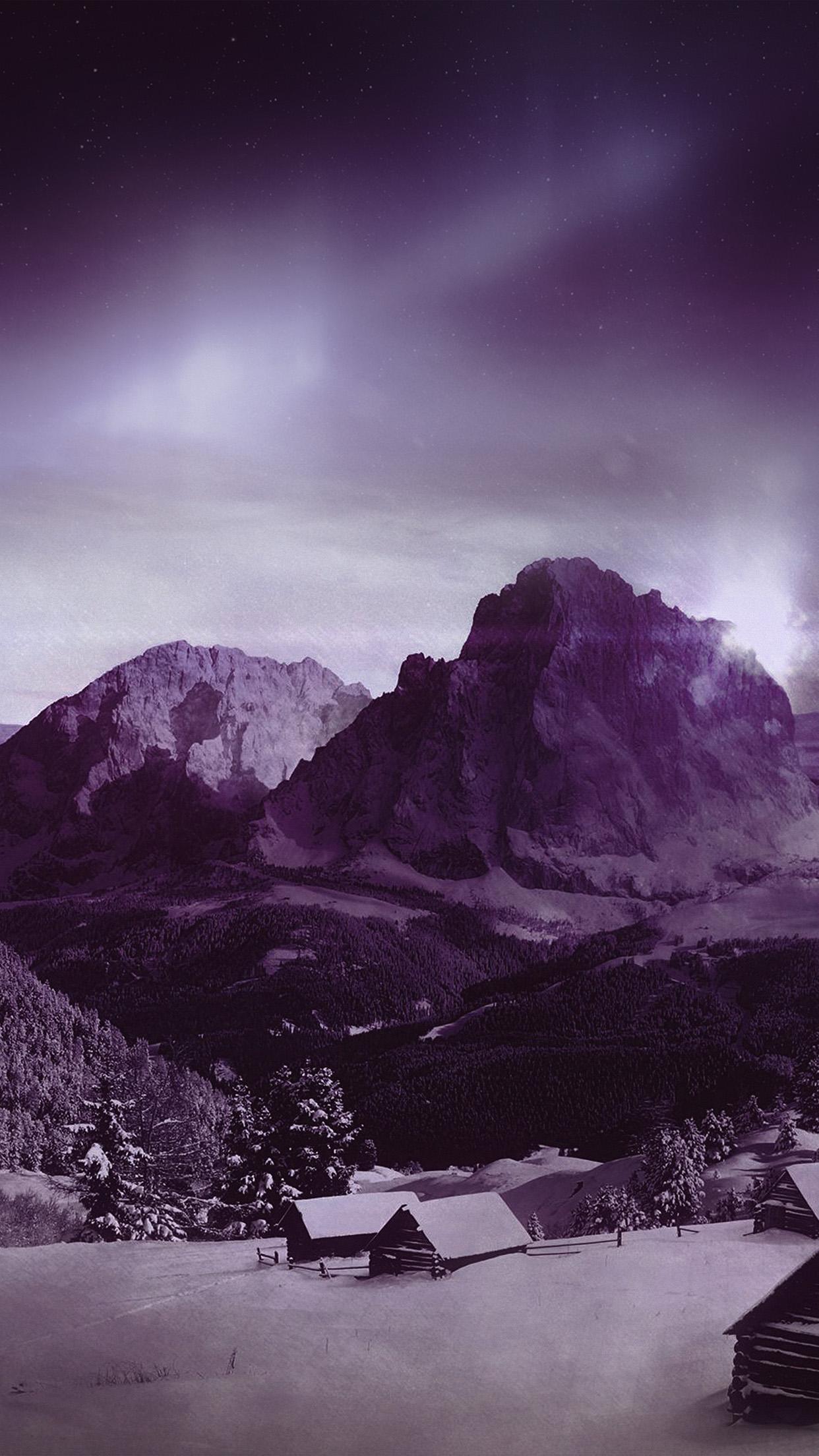 1242x2208 iPhone 6 wallpaper. night sky mountain snow winter aurora purple