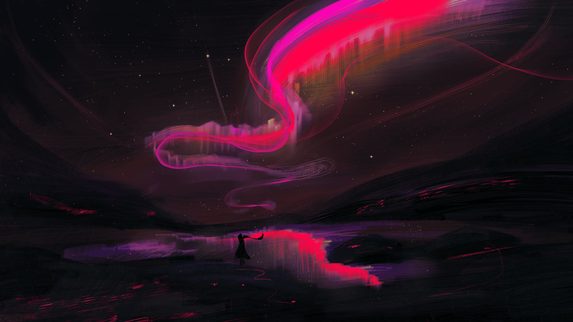 1920x1080 Aurora, digital art, dark, red Gallery HD Wallpaper