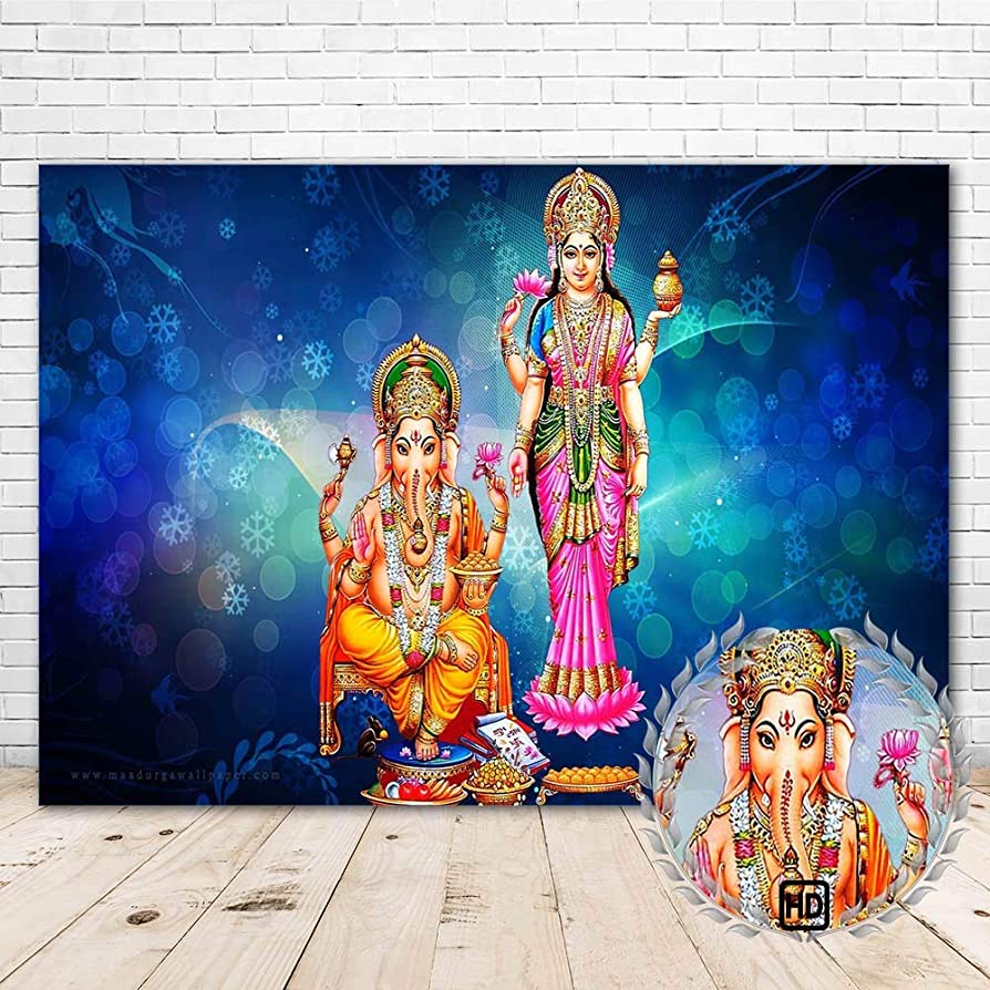 894x894 Amazon.com : JMING Laxmi Ganesha Photography Backdrop 7x5ft Vinyl Lakshmi Ganesh Poster Background Hindu Goddess God Diwali Wallpaper Home Room Wall Decor Photo Studio Booth Props