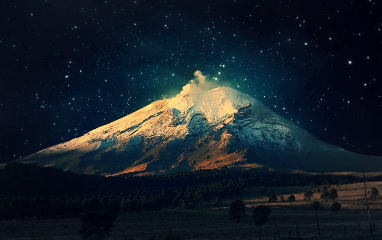 Mountain Landscape Clouds Night Sky Stars Scenery 4K Wallpaper #4.762