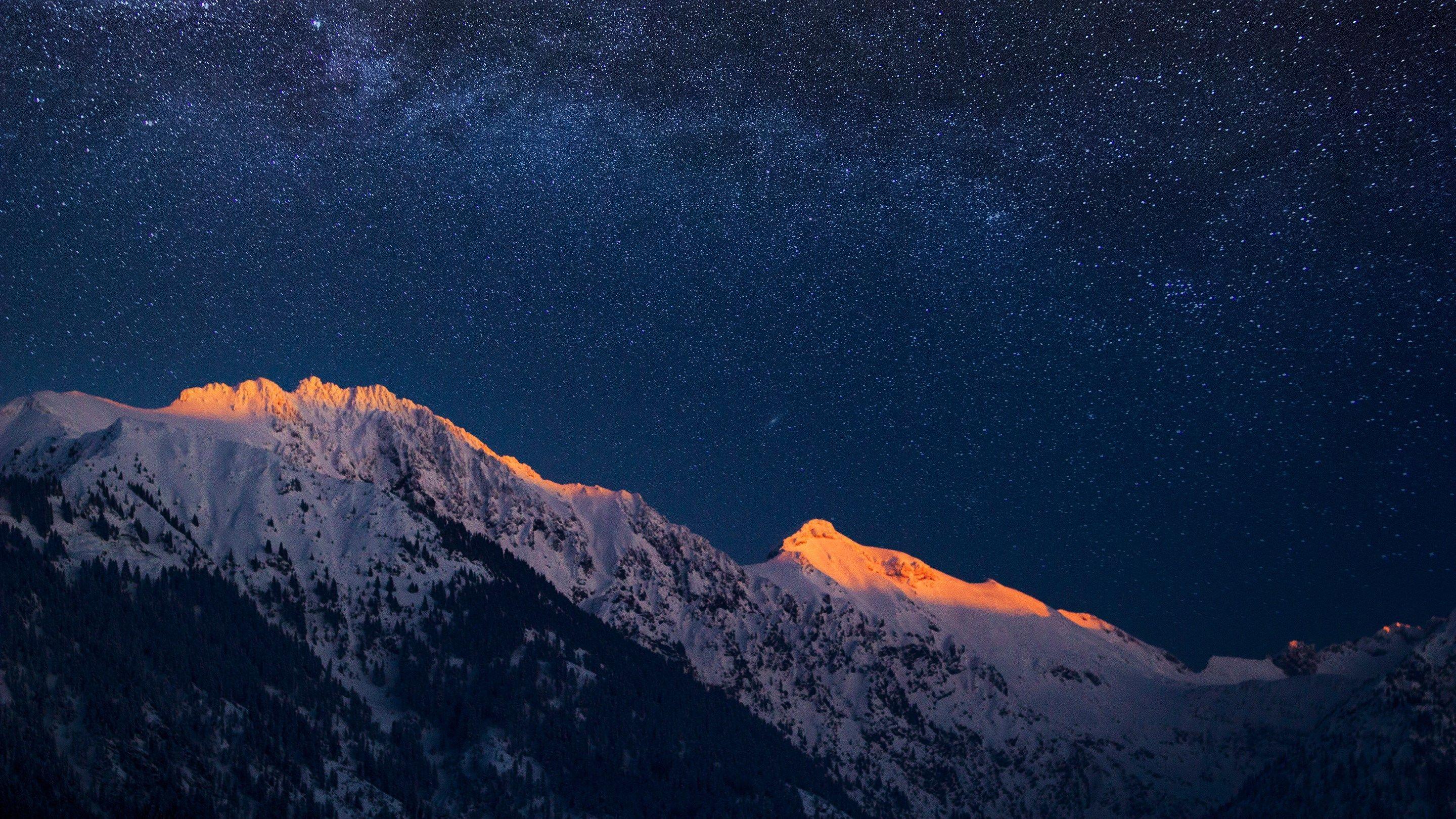 Mountain Landscape Clouds Night Sky Stars Scenery 4K Wallpaper #4.762