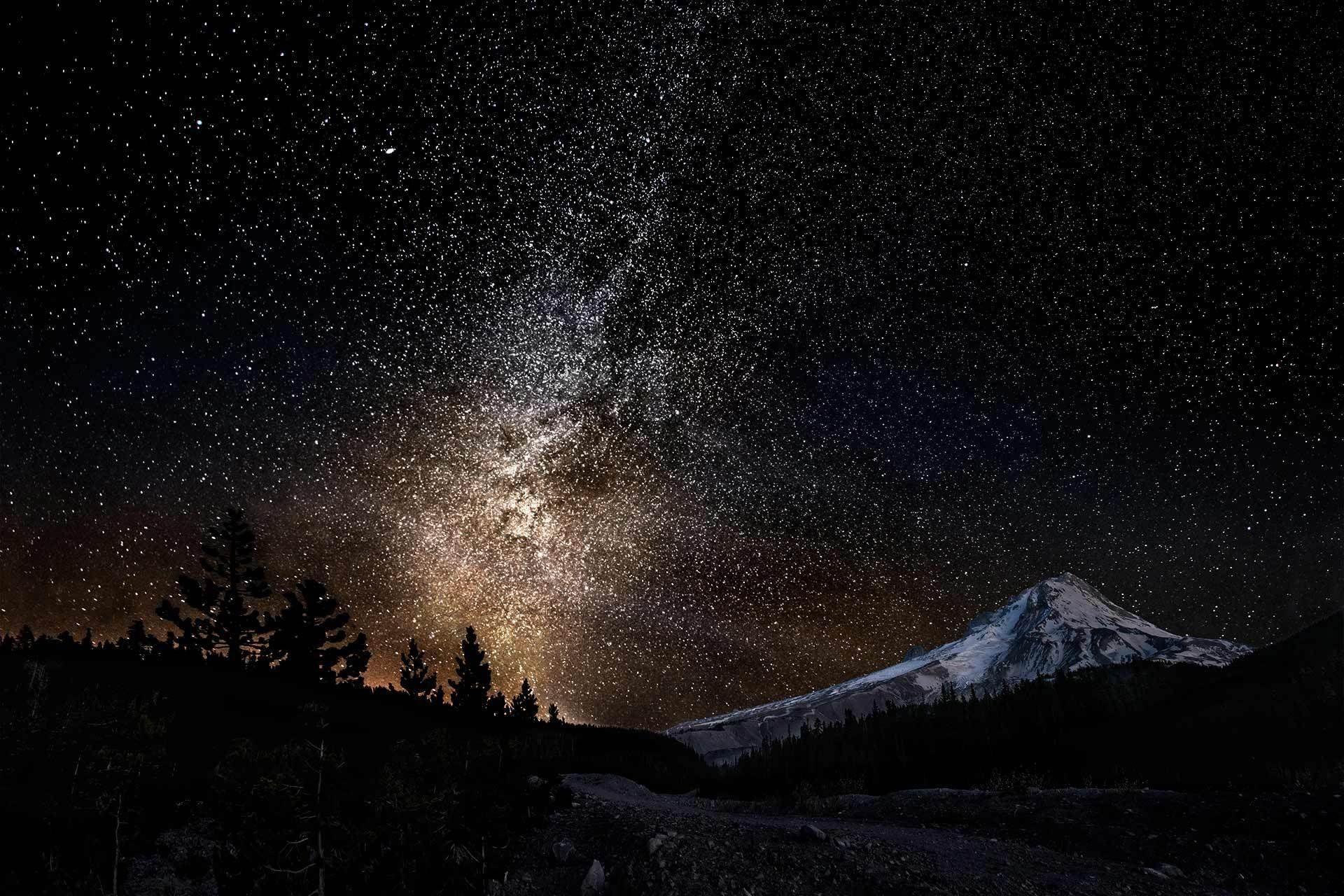 Mountain Landscape Clouds Night Sky Stars Scenery 4K Wallpaper #4.762