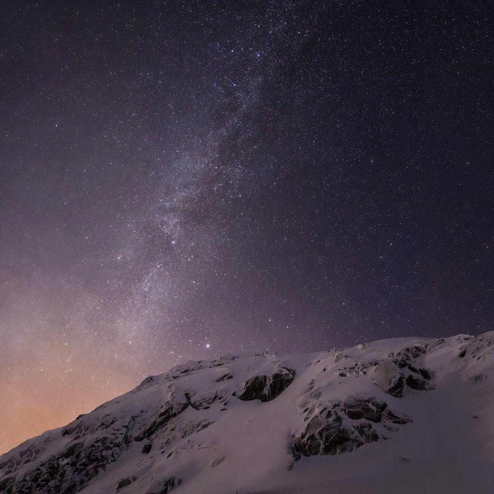 Milky Way Wallpaper 4K, Night, Starry sky, Mountains