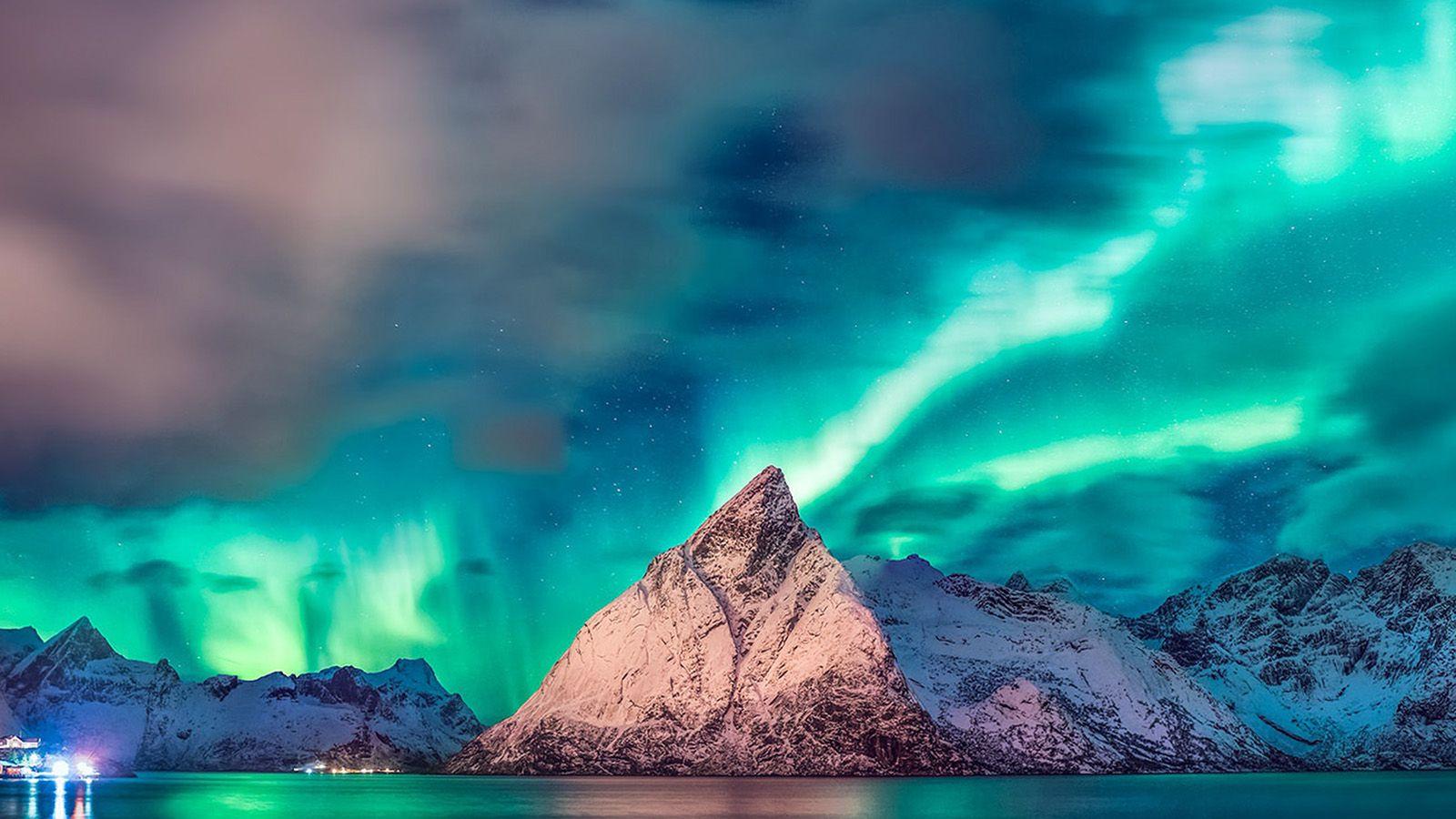 1600x900 I Love Papers. aurora mountain sea nature night sky