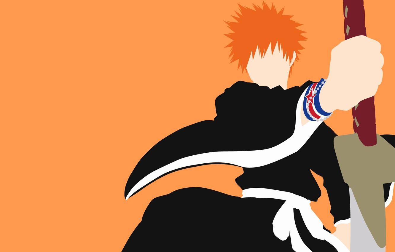 1332x850 Wallpaper sword, game, Star, Bleach, anime, katana, boy, asian, Kurosaki Ichigo, manga, minimalism, japanese, orange hair, oriental, asiatic, powerful image for desktop, section минимализм