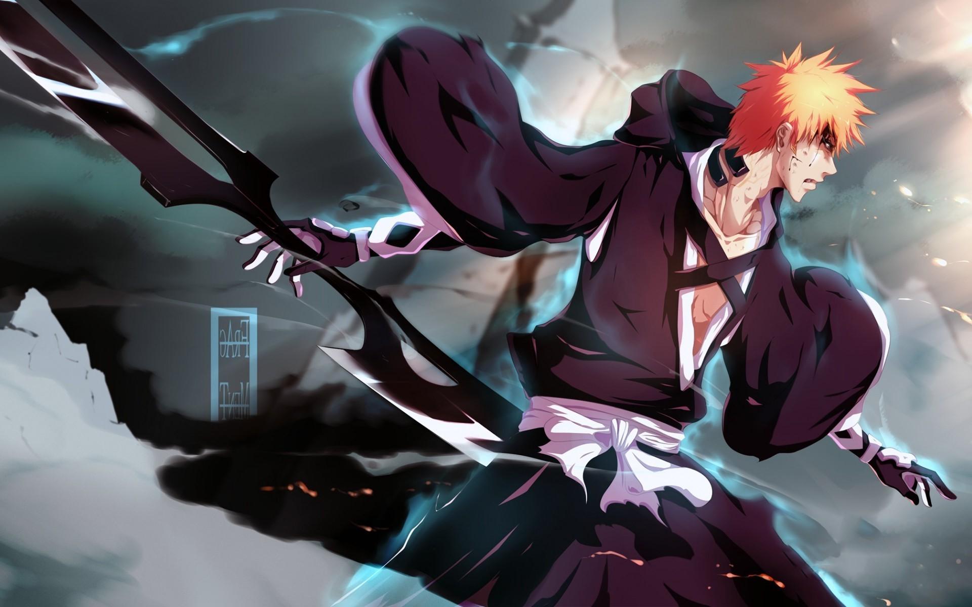 1920x1200 kurosaki ichigo bleach anime boys weapon orange hair Gallery HD Wallpaper
