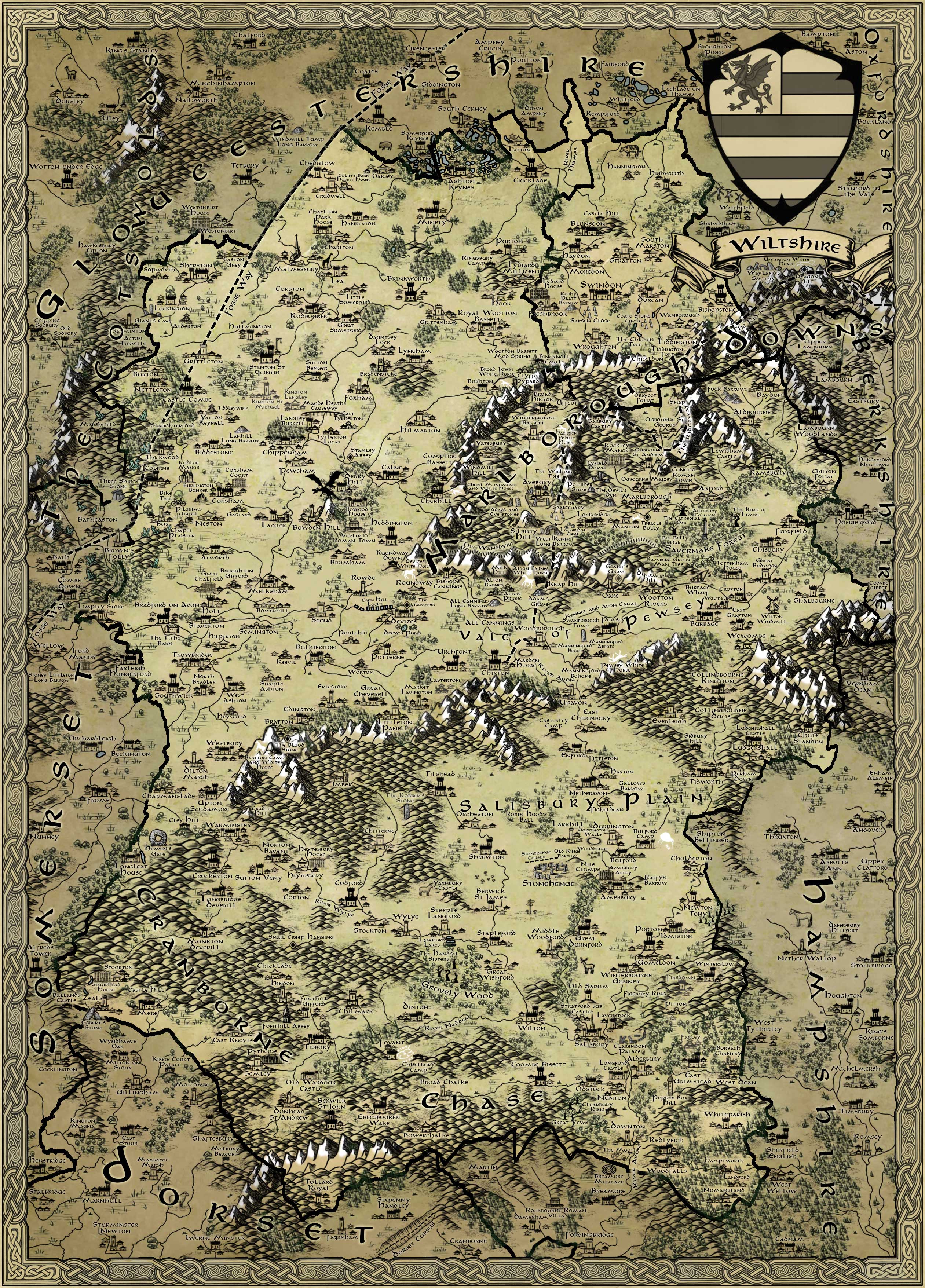 2522x3512 Wiltshire Fantasy Map Lord of the Rings Tolkien Wallpaper Mural