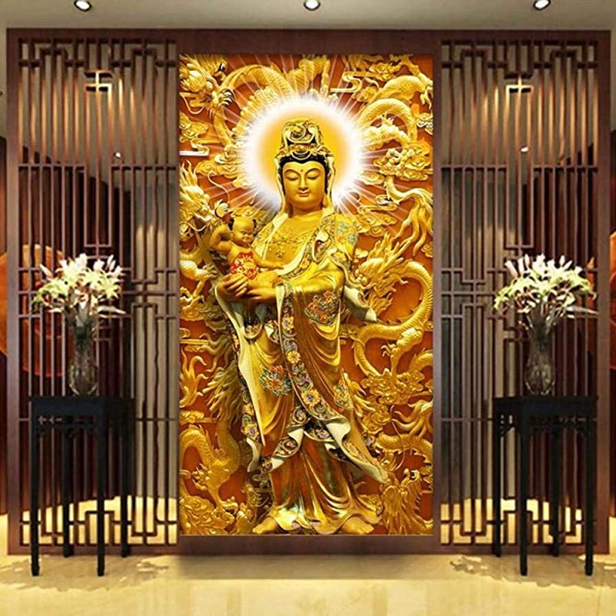 894x894 3D Mural Wallpaper 3D Wall Murals Songzi Guanyin Bodhisattva Living Room Wallpaper Buddha Temple Temple Buddha Statue Background Wallpaper Mural 200140Cm