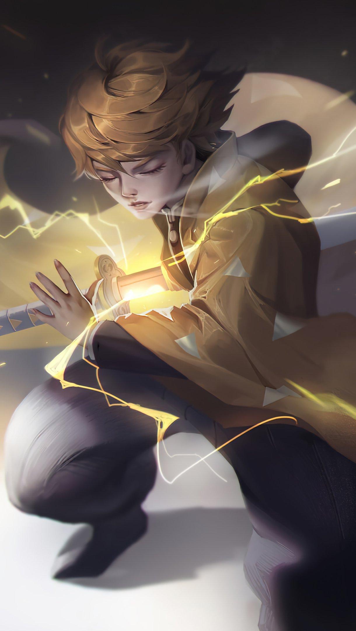 1220x2160 Zenitsu lightning Demon Slayer Anime Wallpaper 4k Ultra HD