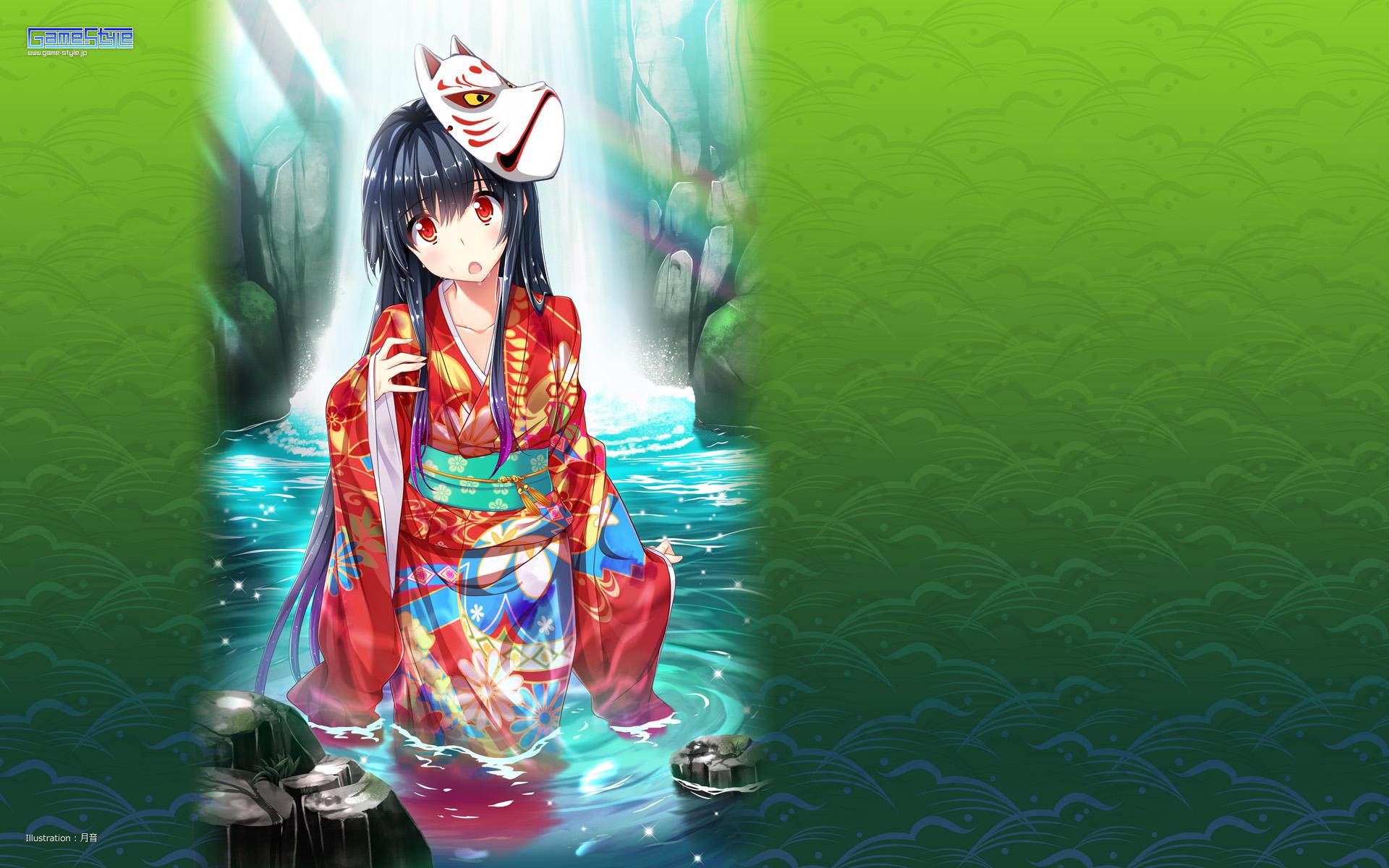 1920x1200 Game Style Hiyoko Soft La'cryma Tsukinon Kieta Sekai To Tsuki To Shoujo Uraraka Kaguya Kimono Wallpaper Wet