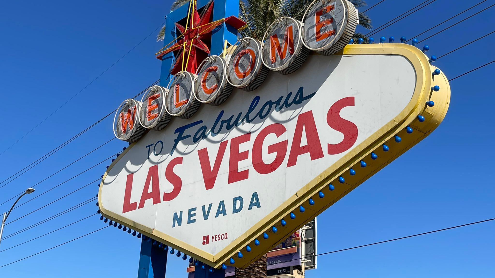 2048x1152 Welcome to Las Vegas Sign lit blue for Autism Awareness & Acceptance Month