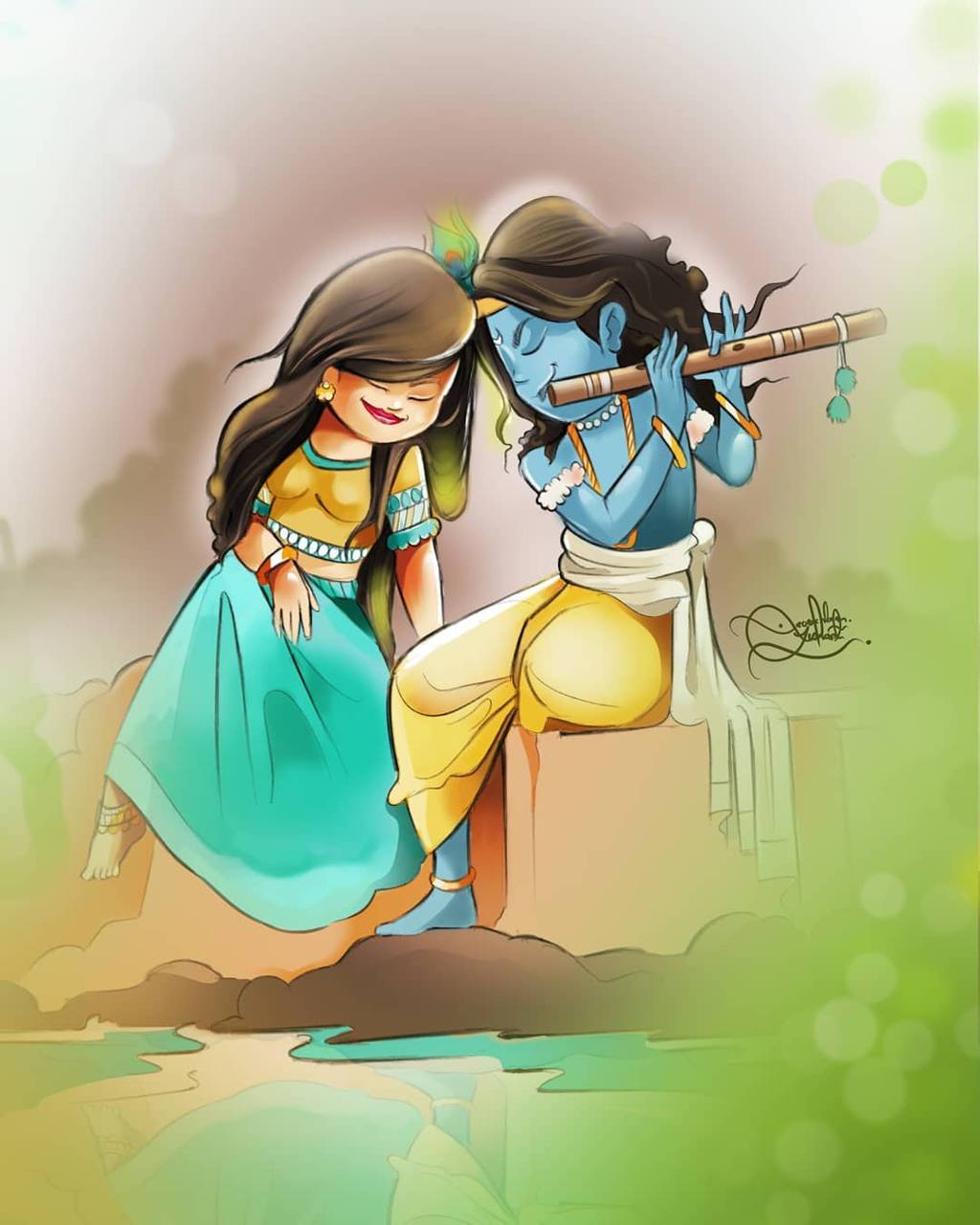 1024x1280 Cartoon Radha Krishna Wallpaper