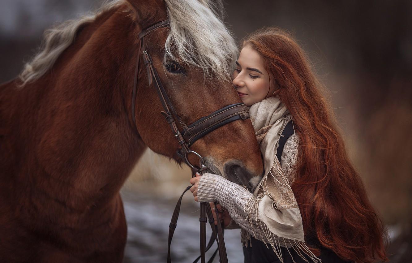 1332x850 Wallpaper girl, mood, horse, horse, red, redhead, long hair, Annie Of Antikov image for desktop, section настроения