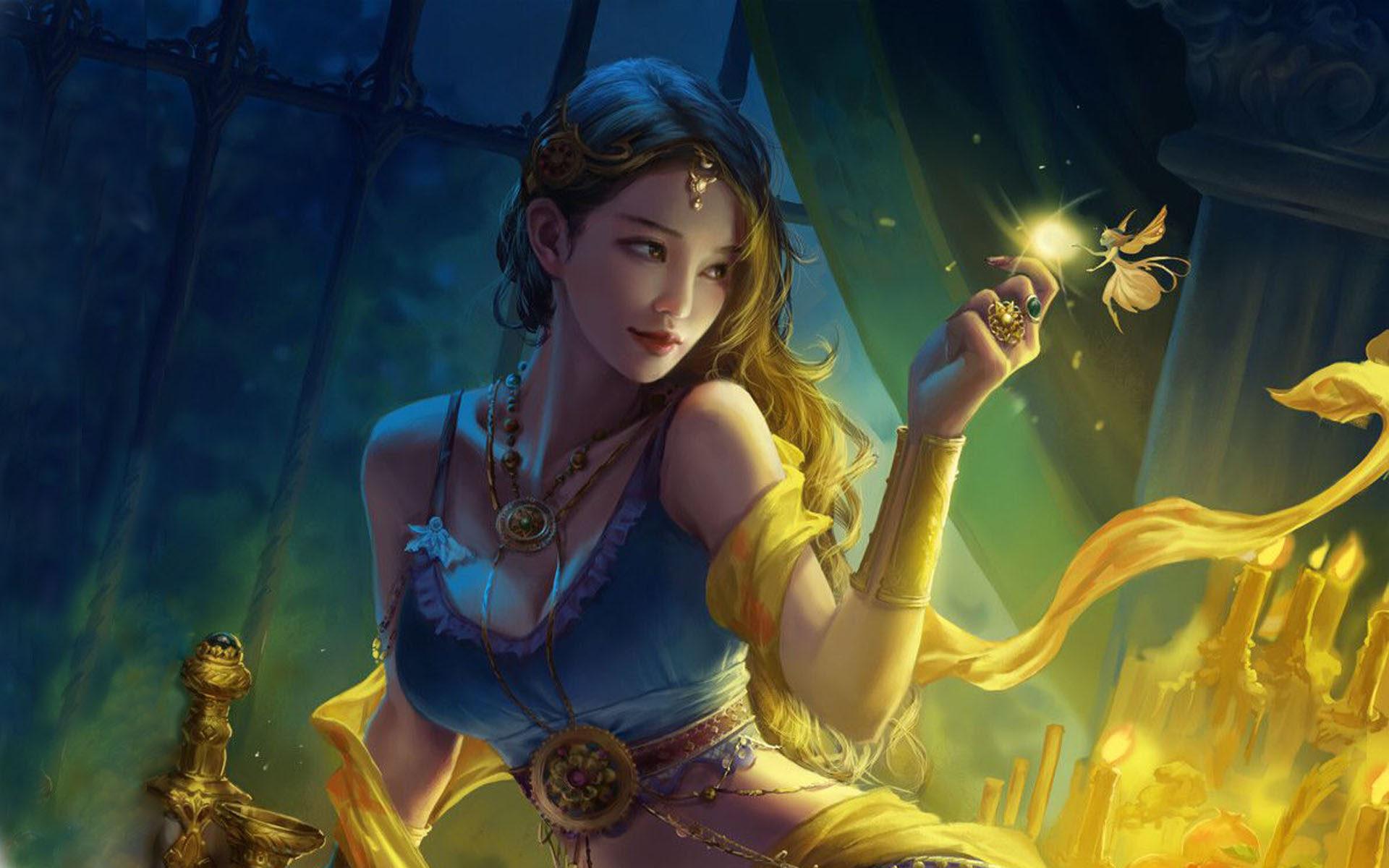 1920x1200 Beautiful women in the world of fantasy girl and fireworks artwork HD Desktop Wallpaper for your computer :