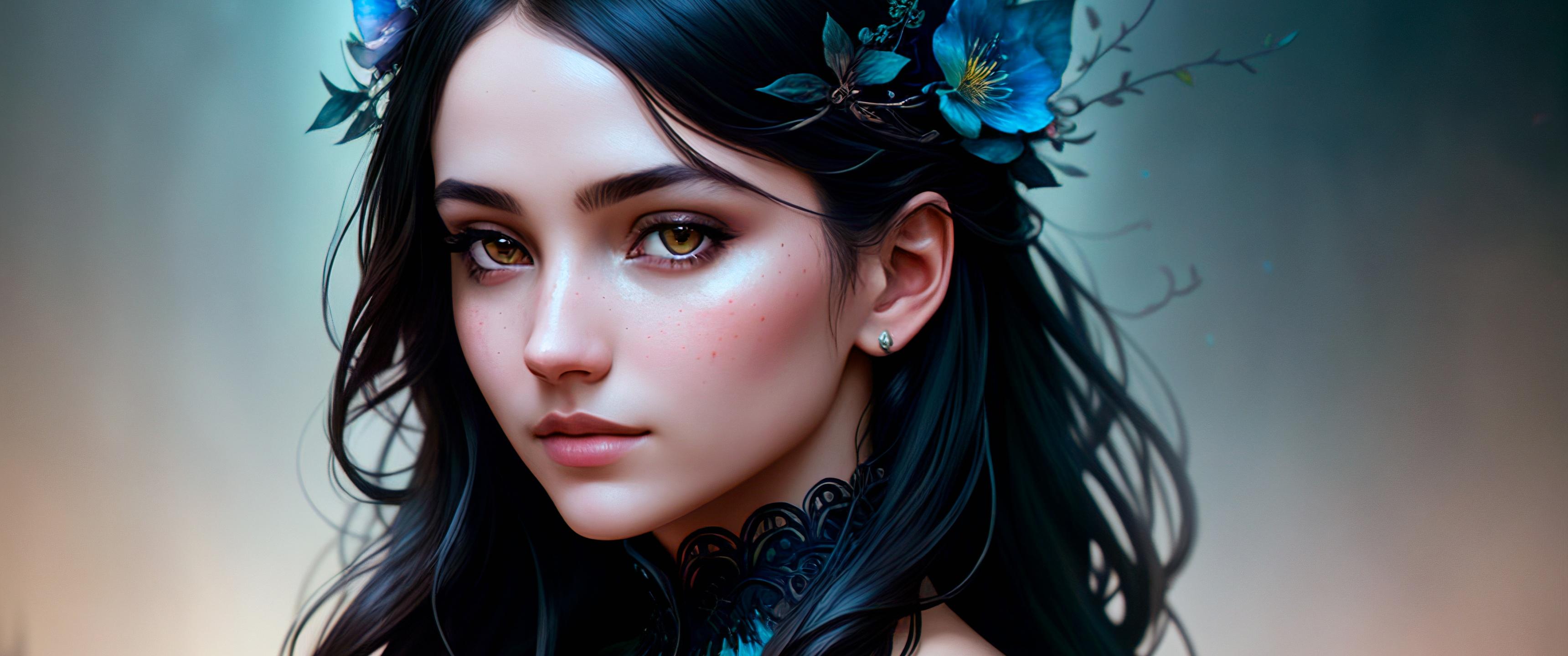 3440x1440 Beautiful woman Wallpaper 4K, AI art, Fantasy
