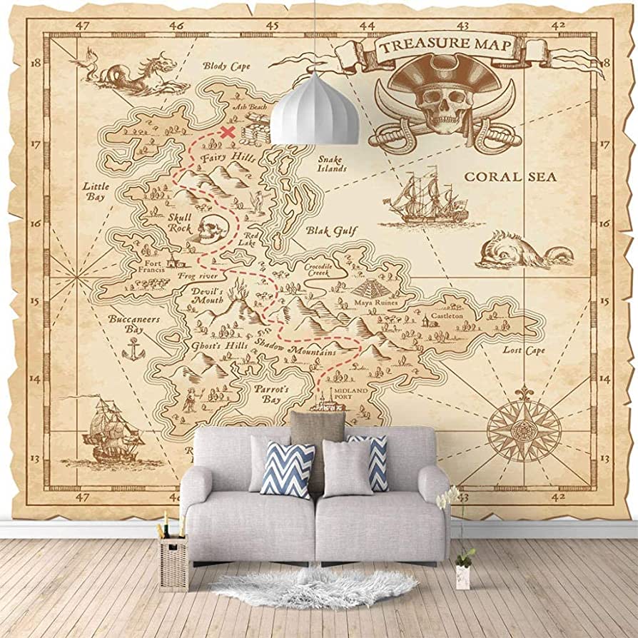 894x894 DCERHERG Wallpaper 3D Effect Wallpaper Mural Pirate Map Peel And Stick Self Adhesive Photo Murals Living Room Tv Sofa Theme Hotel Luxury Corridor Background Wall Painting Home Decor 55 X 27