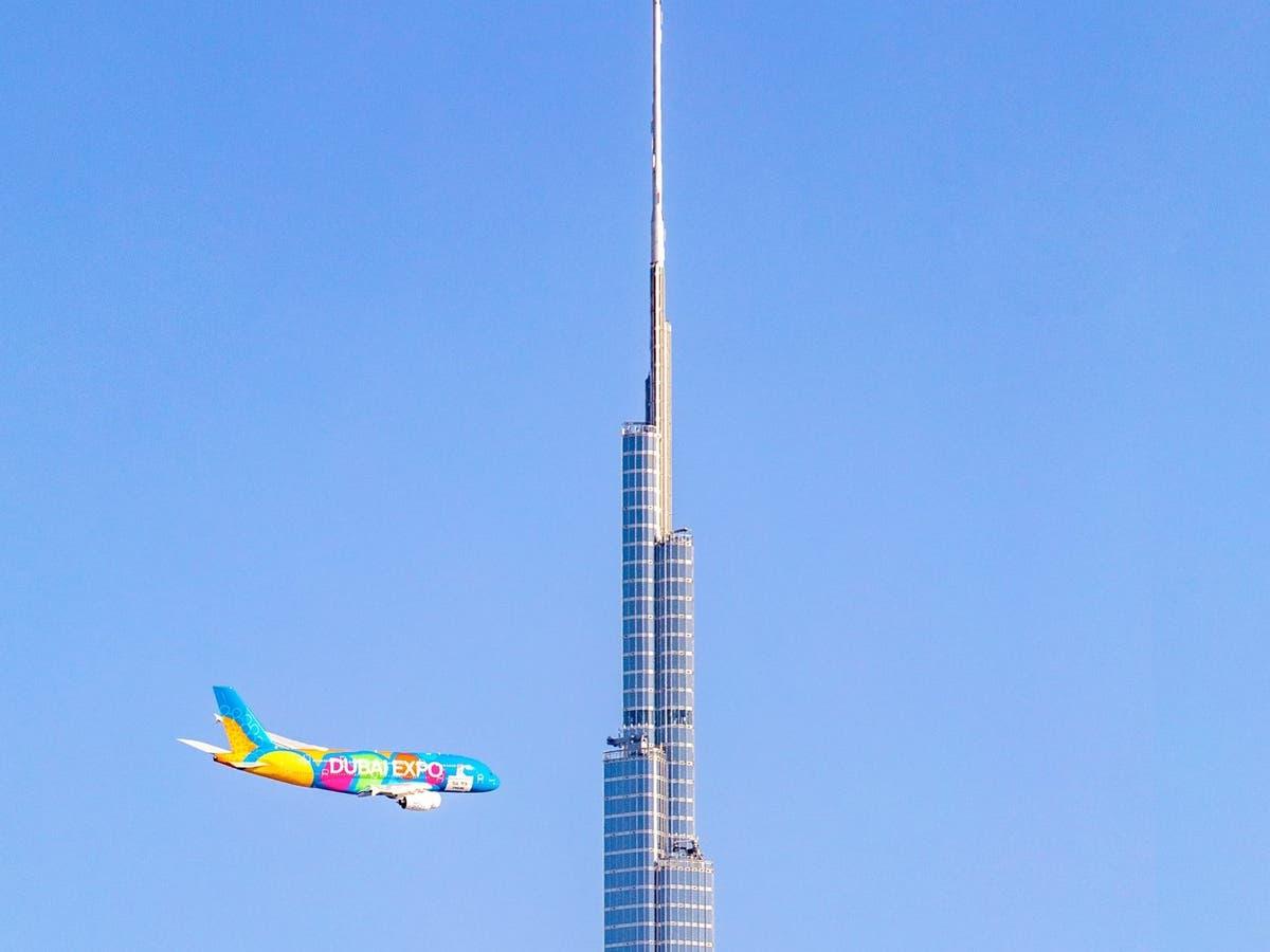 1200x900 In picture: Emirates Airlines flies A380 Expo 2020 Dubai plane past Burj Khalifa. Al Arabiya English