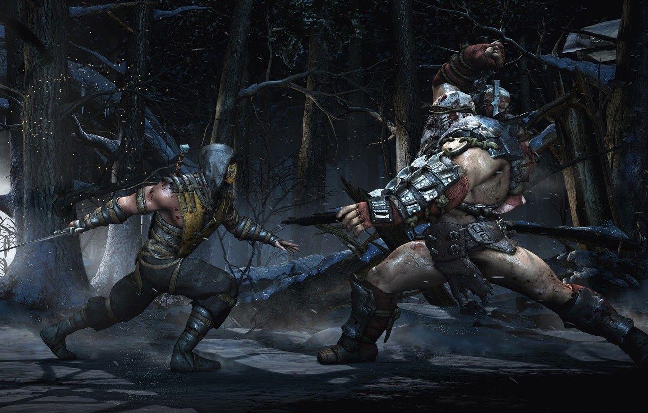 1332x850 Wallpaper battlefield, sword, blood, forest, snow, katana, tree, man, fight, Scorpion, battle, ninja, mask, armour, warrior, shinobi image for desktop, section игры
