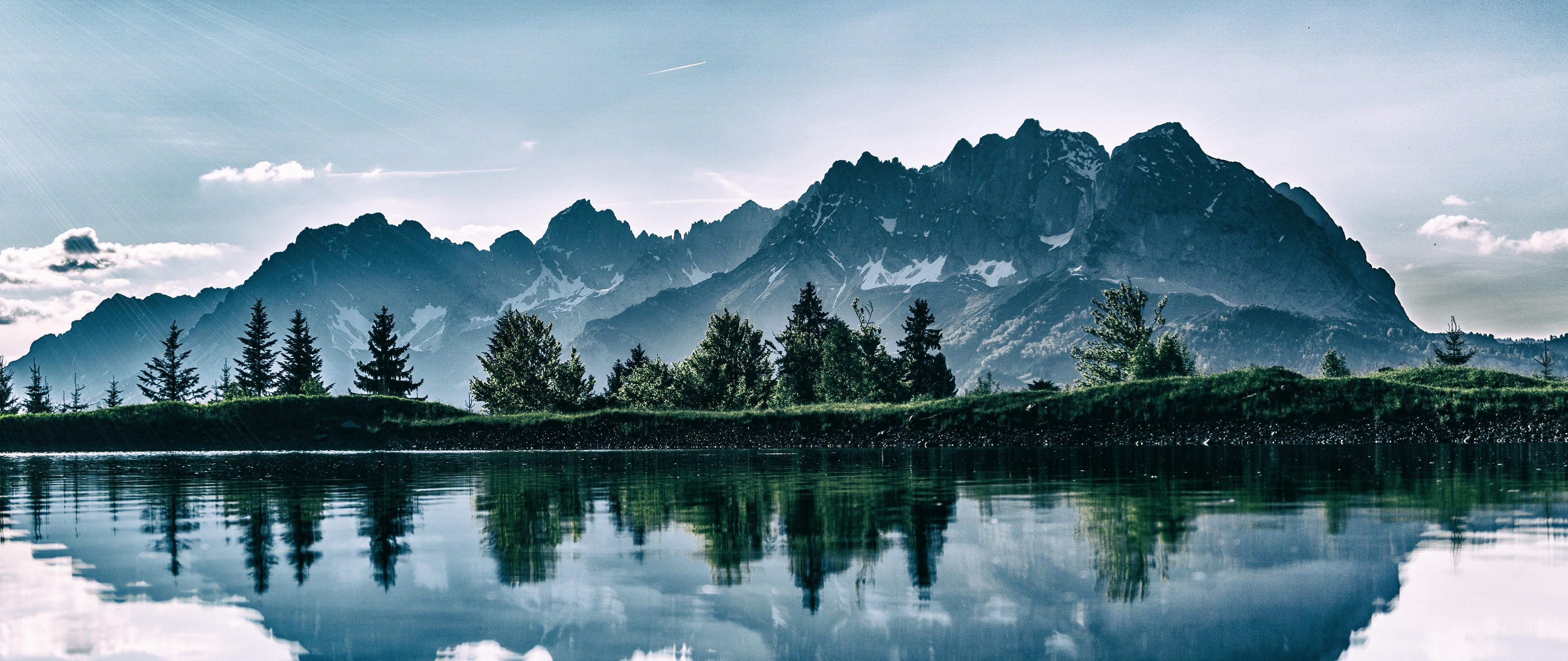 5120x2160 Mountain Landscape Trees Nature Scenery 8K Wallpaper