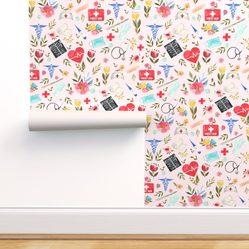 1024x1024 Commercial Grade Wallpaper 27ft x 2ft Field Caring Pink Love Medical Pink Doctor Nurse Medicine Traditional Wallpaper
