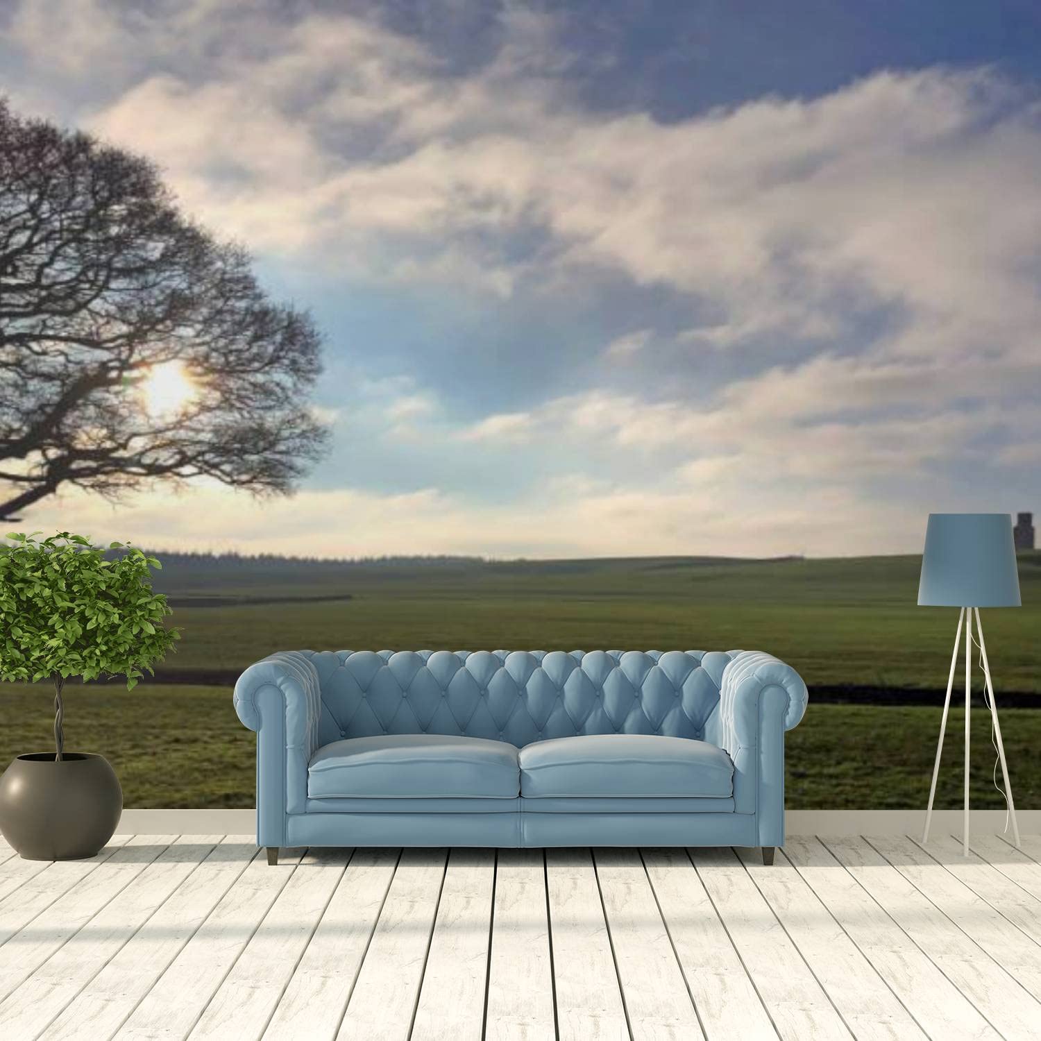 1500x1500 Modern 3D Sunlight filetred Through Oak Tree at Horton Folly Tower Dorset Wallpaper Stick and Peel Wall Stickers Removable Wall Paper Mural for Living Room Bedroom TV Background Wall Decor