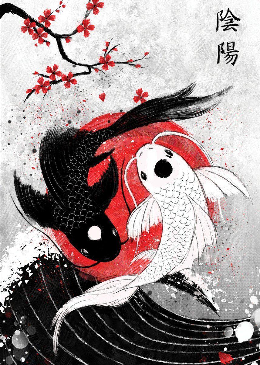 857x1200 Koi Fish Yin Yang RubyArt' Poster by Ruby Art. Displate. Koi art, Japanese art, Japanese artwork
