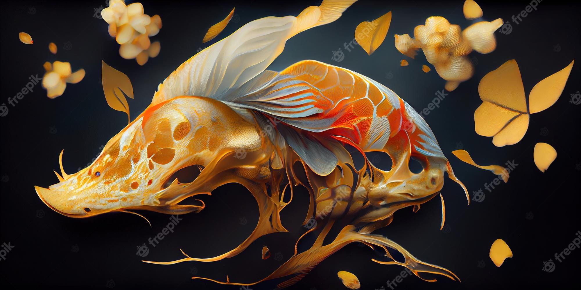 2000x1000 Pez carpa koi dorado. ilustración digital. cuadro
