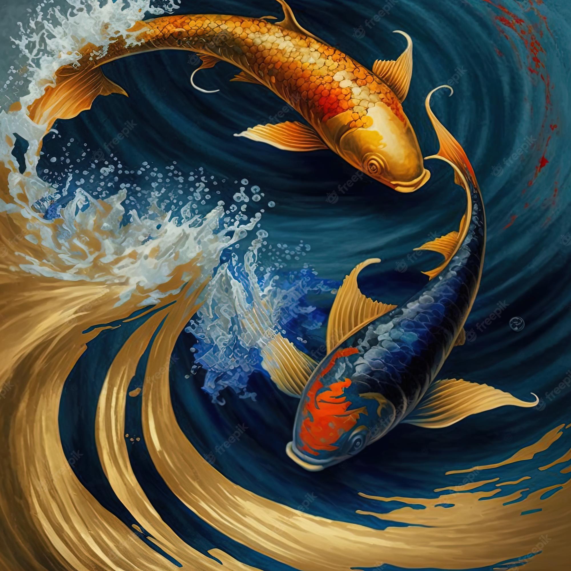 2000x2000 Pez koi, koi, animal, fondo, dorado, carpa, colorido