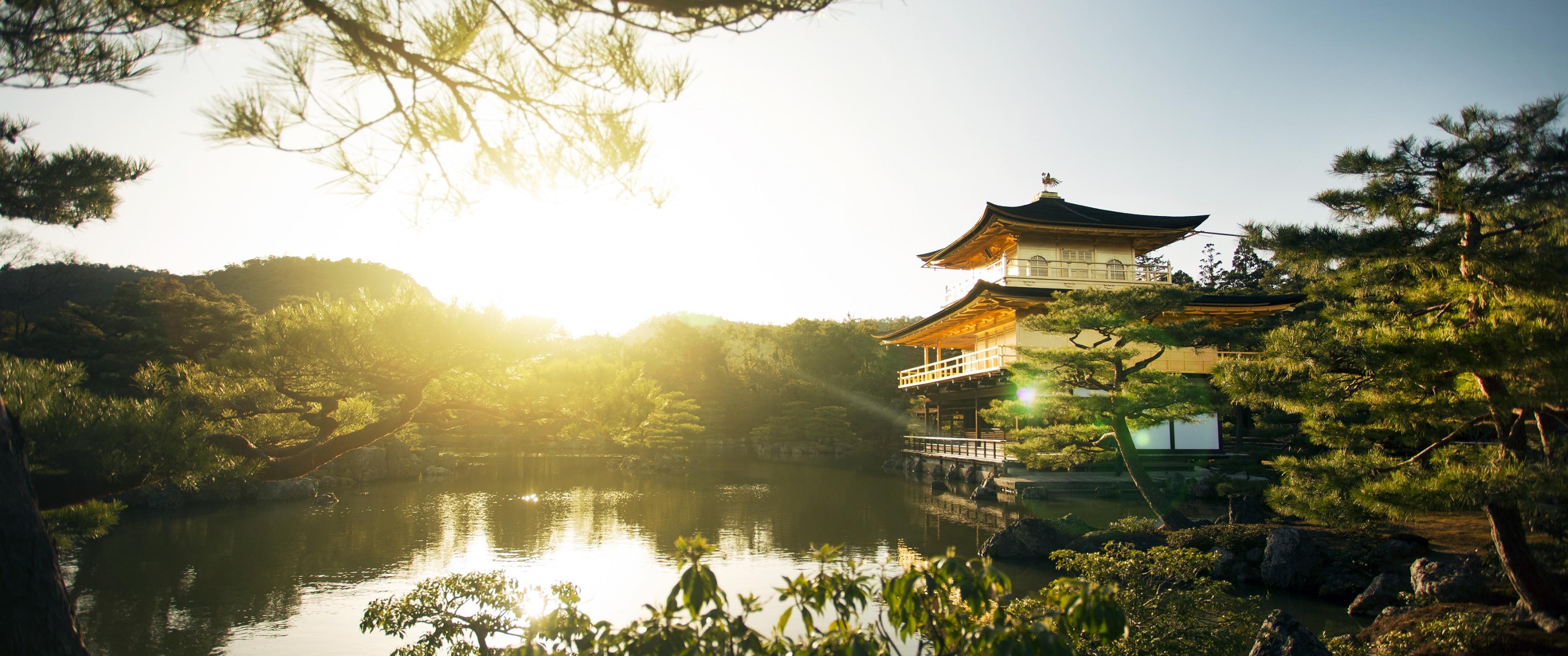 3440x1440 Kinkakuji Temple Wallpaper 4K, Rokuon Ji, Buddhist Temple, Kyoto