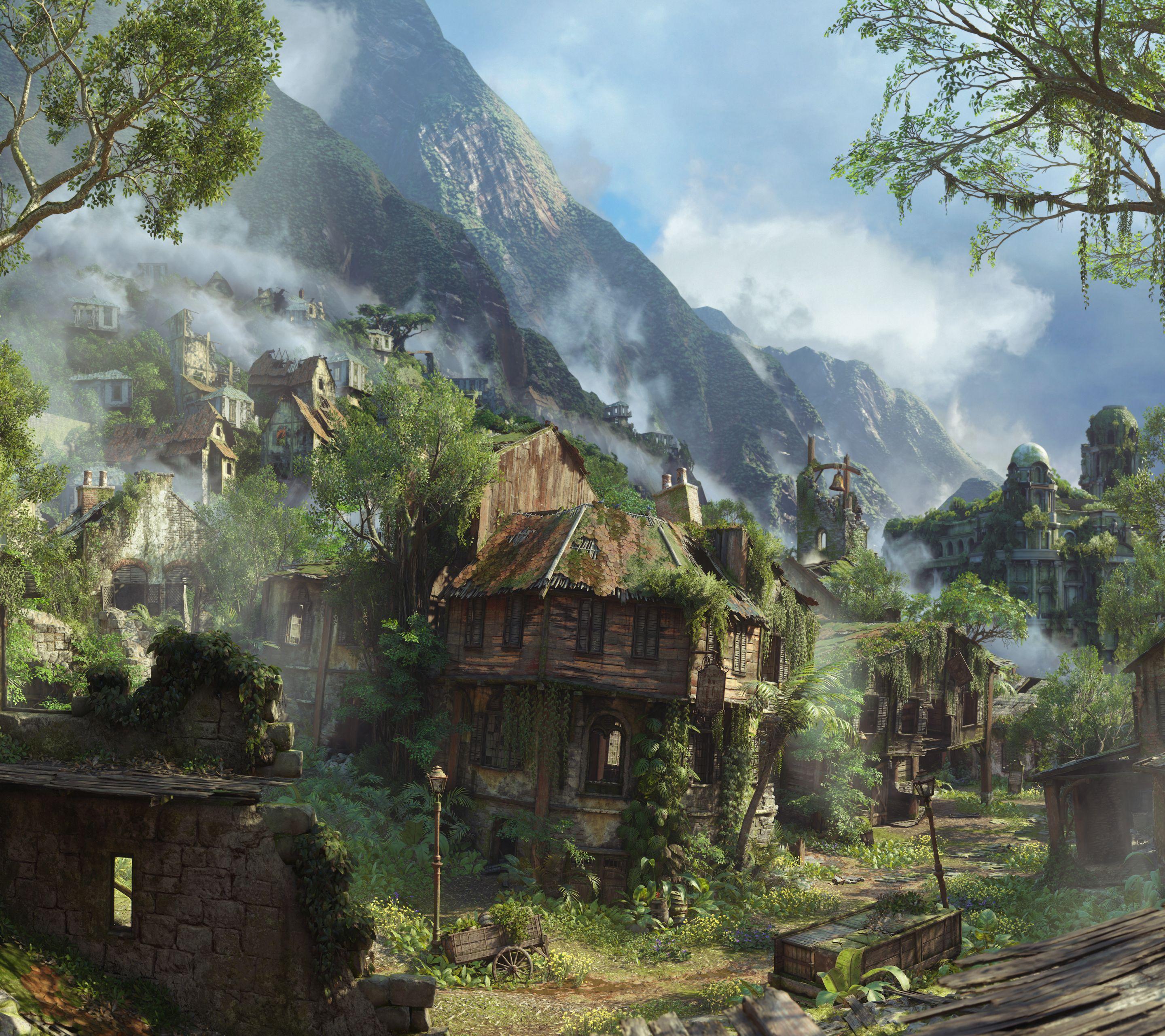 2880x2560 Mobile wallpaper: Uncharted, Mountain, Ruin, Town, Video Game, Uncharted 4: A Thief's End, 1537513 download the picture for free
