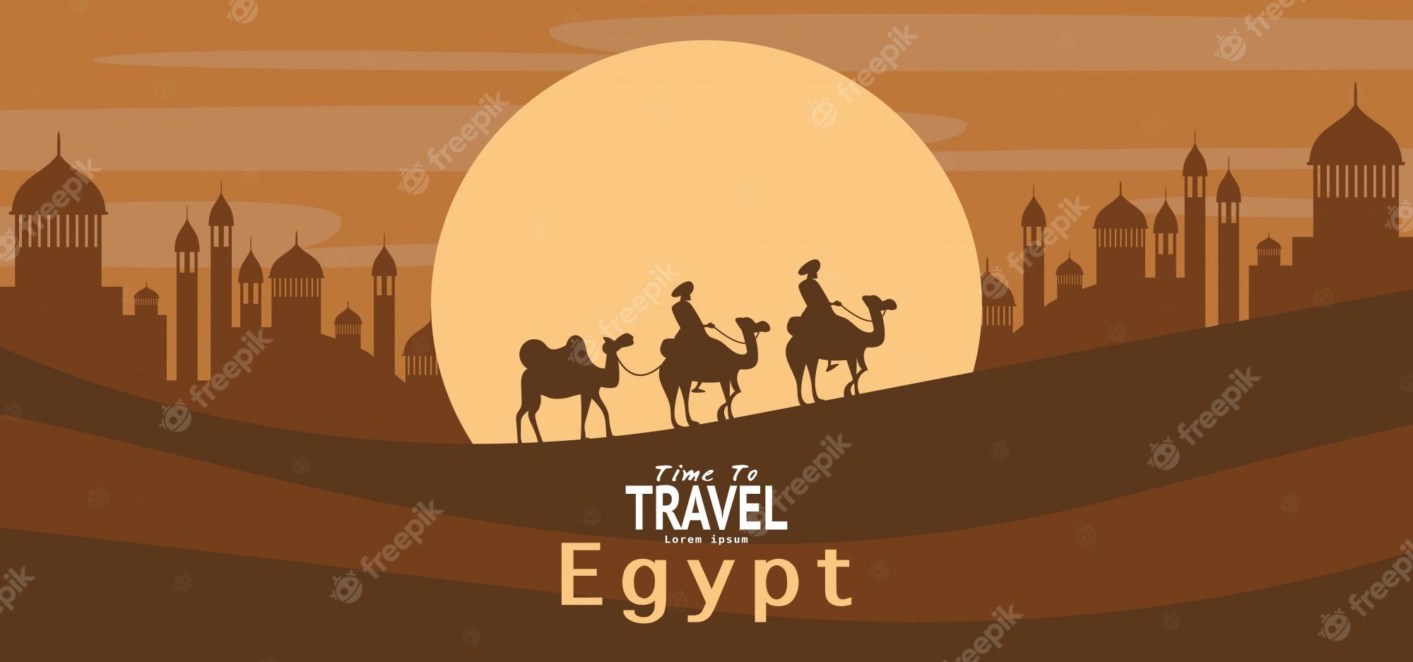 2000x937 Premium Vector. Egypt travel vacation holiday wallpaper, banner, background