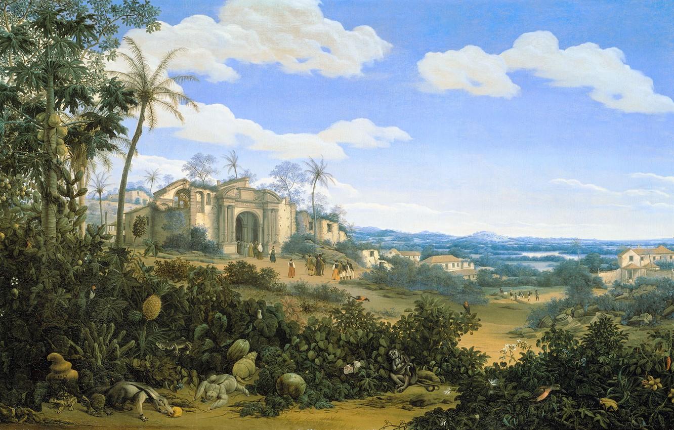 1332x850 Wallpaper landscape, picture, Frans Post, View Orinda. Brazil image for desktop, section живопись