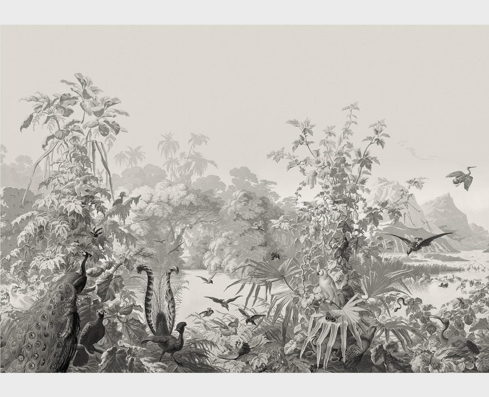 1600x1300 Panoramic wallpaper monochrome. Birds and vegetation