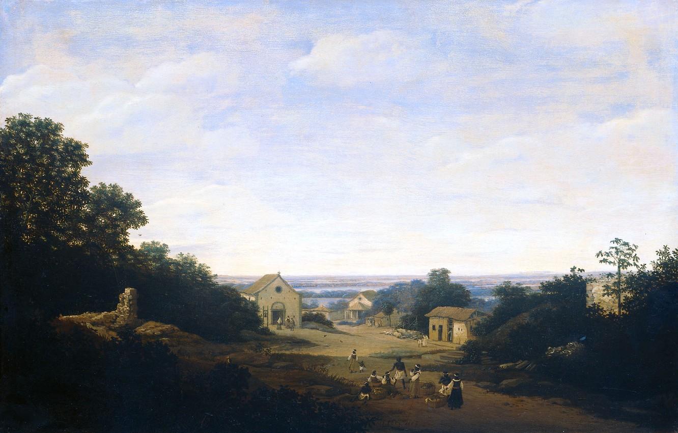 1332x850 Wallpaper oil, picture, Frans Post, Brazilian landscape with the Village of Igarassu, Frans Post image for desktop, section живопись