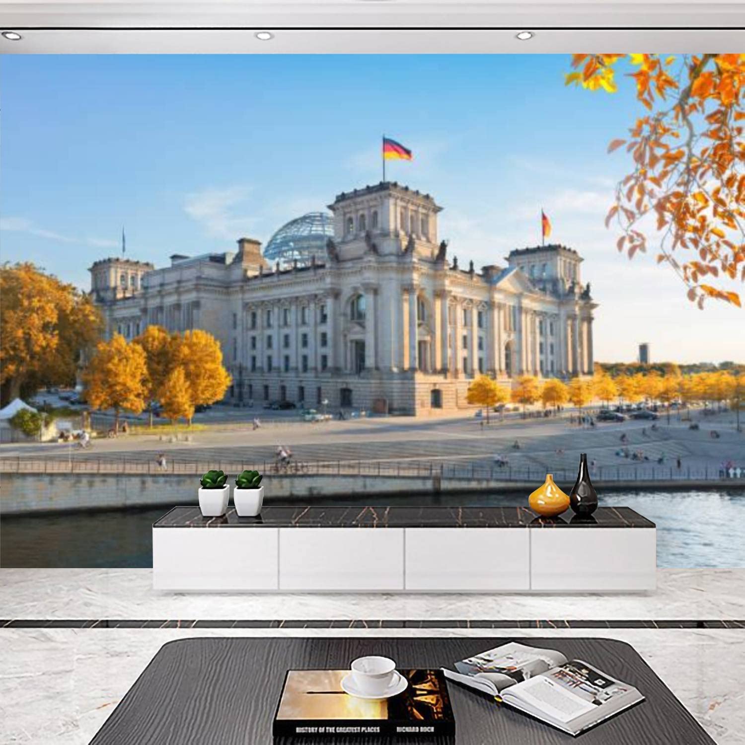 1500x1500 MVEMOEMCA Wallpaper Wall Mural Reichstag Building in Berlin Germany Self Adhesive Peel & Stick Wallpaper Removable Large Wall Sticker Decal Posters Home Decor for Living Room, Wall Stickers & Murals