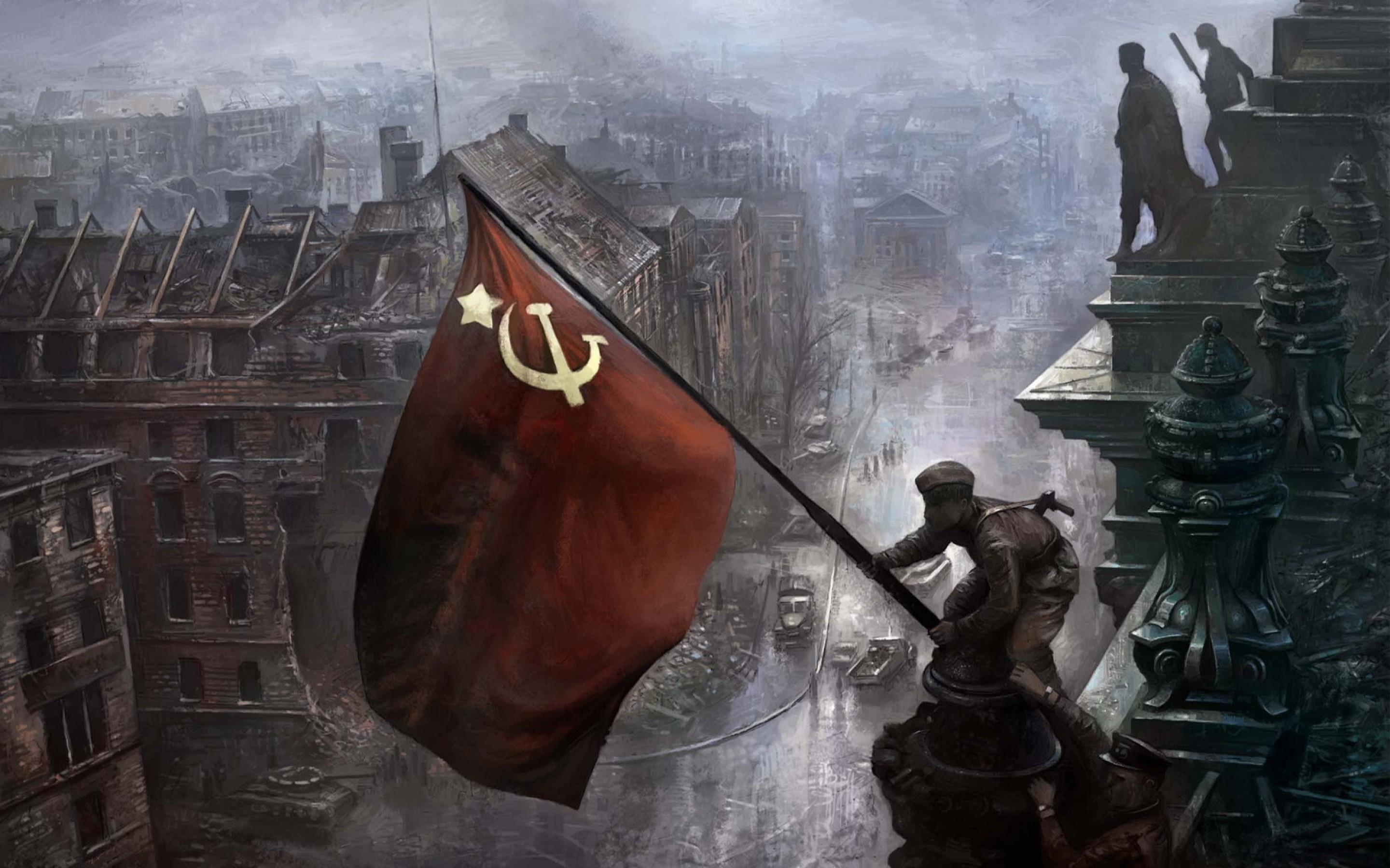 2880x1800 Raising a flag over the Reichstag